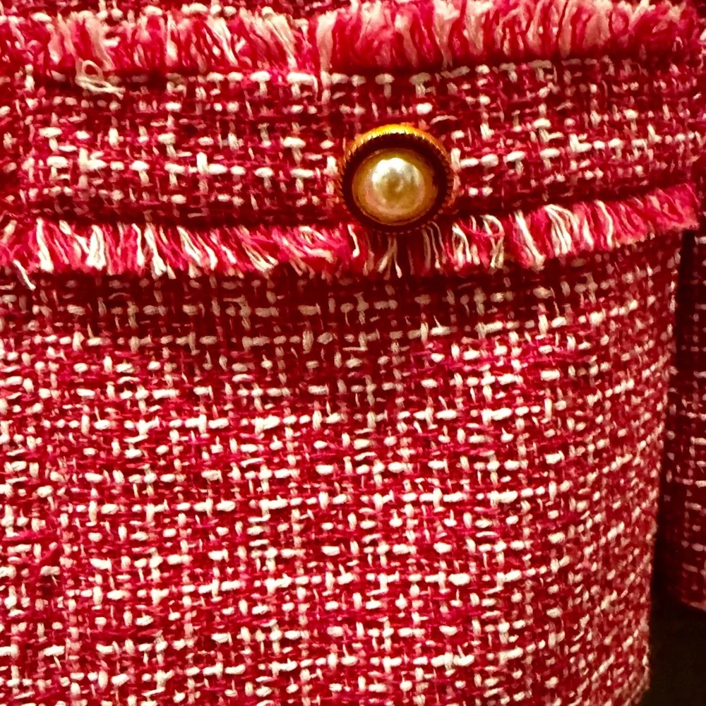 Tweed Bouclé Pink White Jacket Blazer Pearl Buttons Nanette Lepore 🌸💗 - Picture 6 of 10